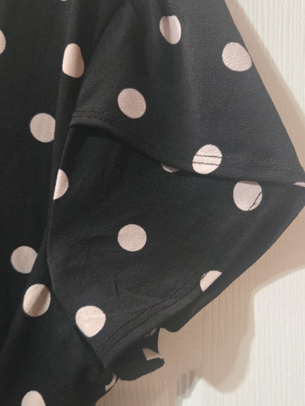 AUW Black Polka Dot Wrap Blouse with Light Pink Dots - Picture 5 of 6